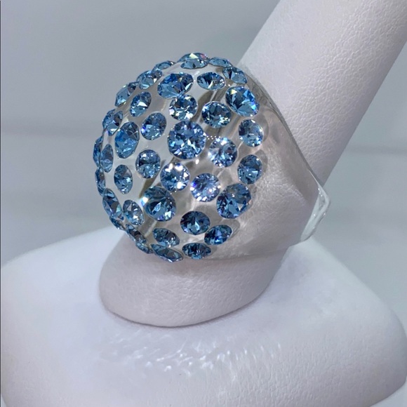 Acrylic Crystal Blue Ring Embellished with blue Crystal stones, Statement Ring - Picture 9 of 13